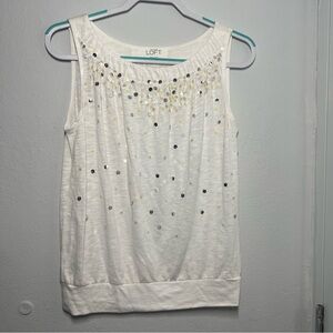 LOFT Ivory Sequin Tank Top Sleeveless Lightweight Blouse Size S